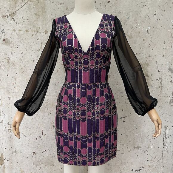 Trina Turk Dresses & Skirts - Trina Turk 60’s Style Op-Art Pattern Dress With Silk Chiffon Sleeves, Small